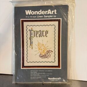 WonderArt Linen Sampler Kit 1808 Praying Hands Peace Vintage Needlecraft New